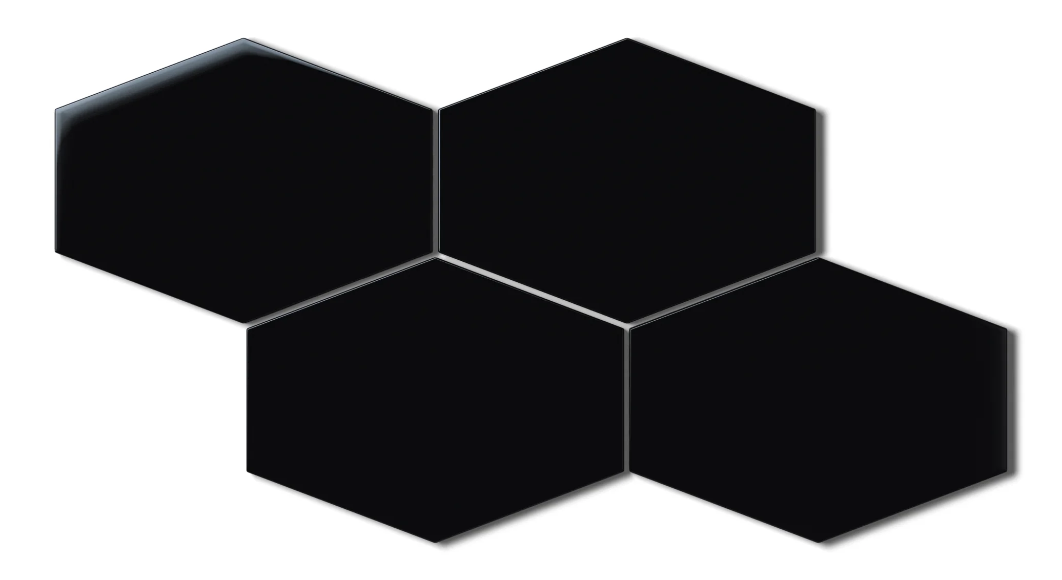 Elongated Hexagon Natural Press Ceramic Tile in Bone Black Gloss - Rockland Interiors Inc.
