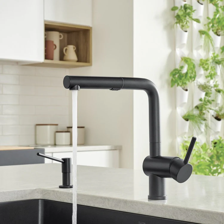 Kitchen Faucet Linus 1 Lever CALGreen Coal Black Pull-Out 2 Function 160 DEG Swivel 1 Hole 1.5 Gallons per Minute - Rockland Interiors Inc.