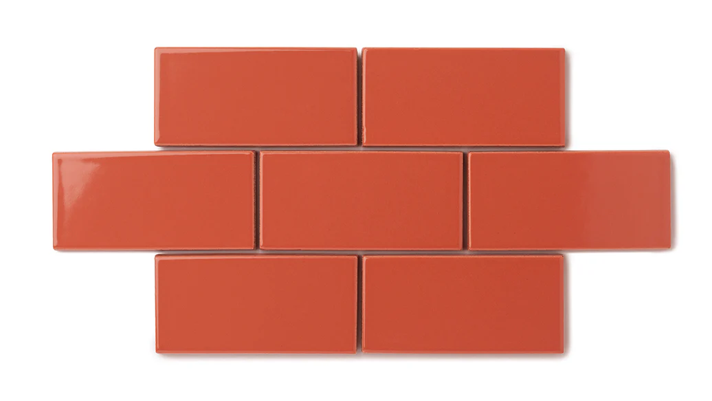 Elongated Hexagon Natural Press Ceramic Tile in Vermillion Gloss - Rockland Interiors Inc.