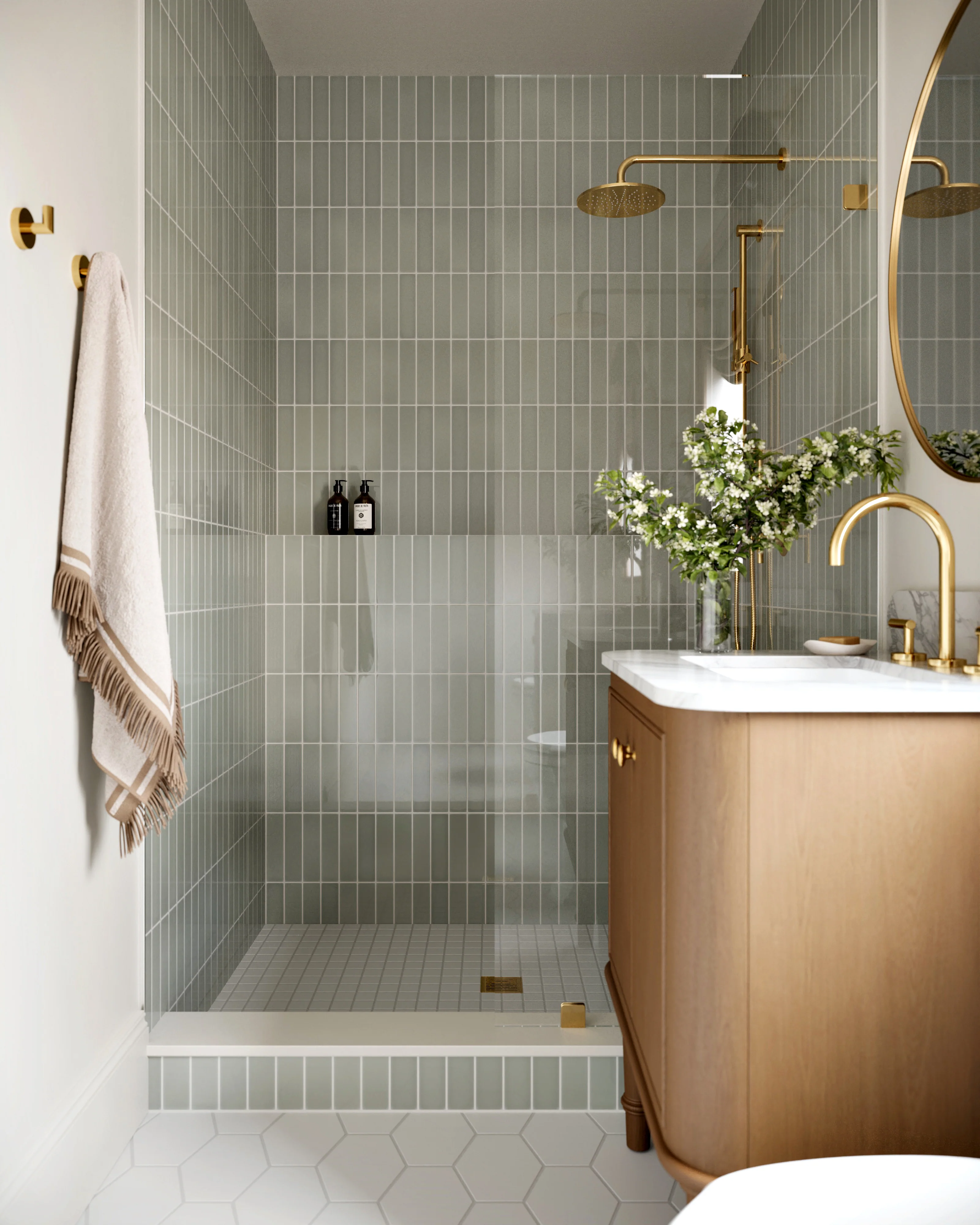 Elongated Hexagon Natural Press Ceramic Tile in Salt Creek Matte - Rockland Interiors Inc.