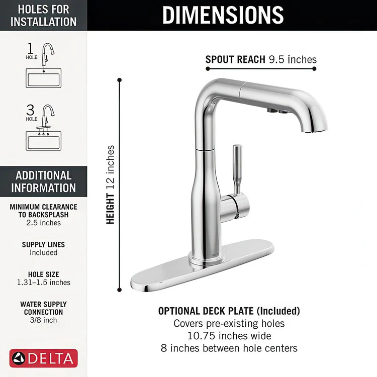 Kitchen Faucet Almari Widespread 1 Lever ADA Chrome Pull-Out 2 Function L-Shaped 360 DEG Swivel 1 Hole Deck Diamond Seal/Touch-Clean/MagnaTite 1.8 Gallons per Minute - Rockland Interiors Inc.
