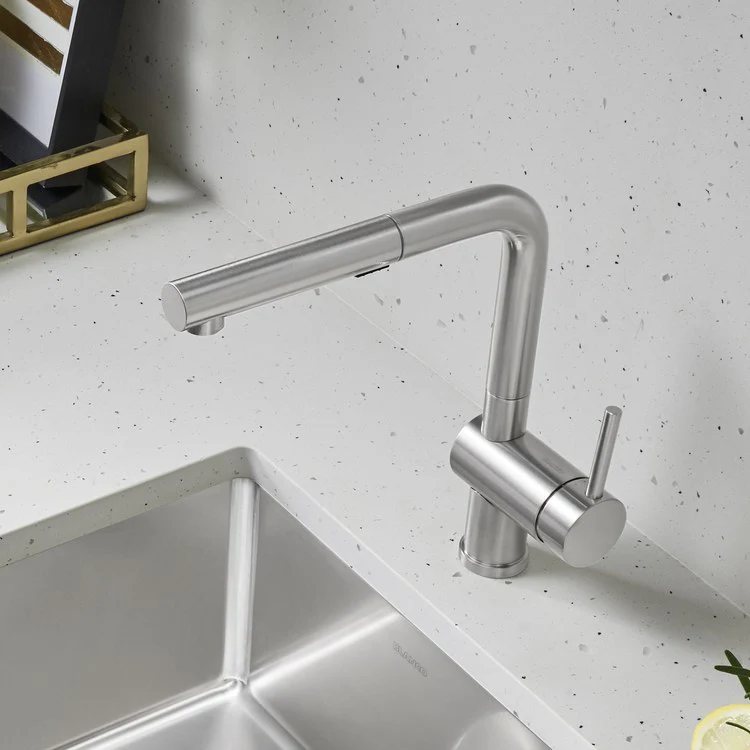 Kitchen Faucet Linus 1 Lever CALGreen Stainless Steel Pull-Out 2 Function 160 DEG Swivel 1 Hole 1.5 Gallons per Minute - Rockland Interiors Inc.