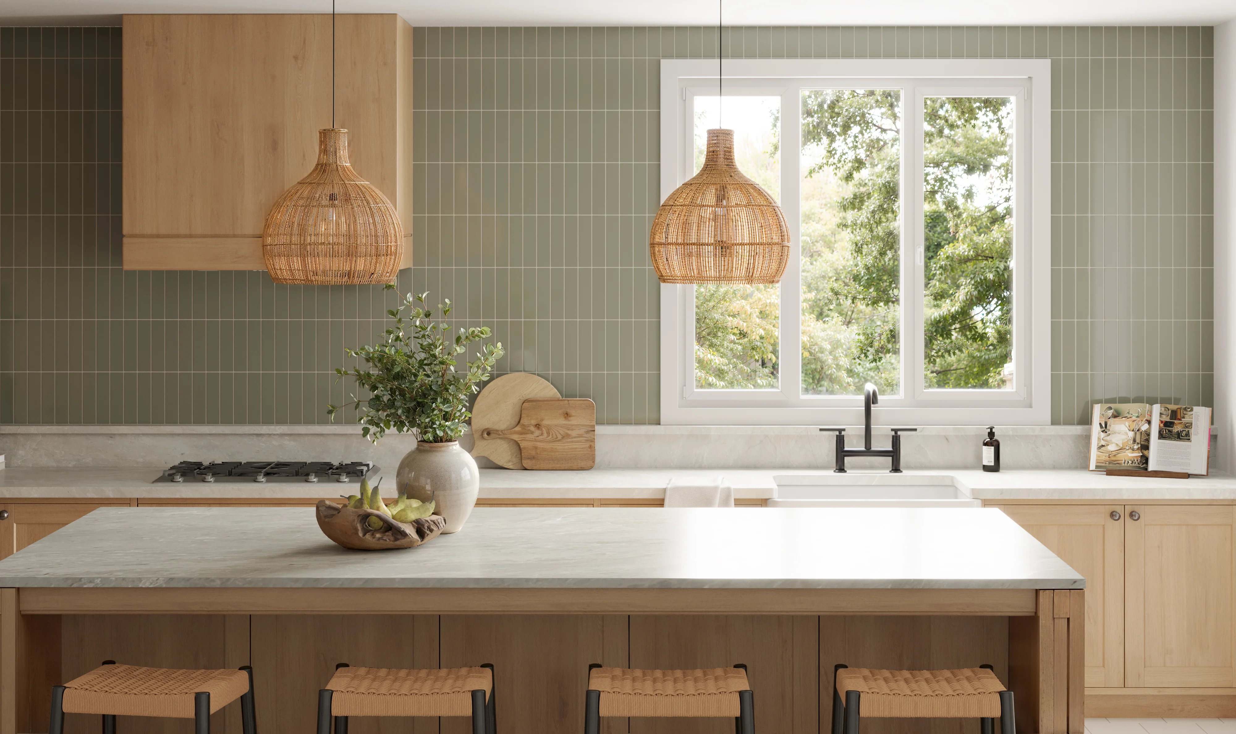 2x8 Natural Press Ceramic Tile in Terre Verte Gloss - Rockland Interiors Inc.
