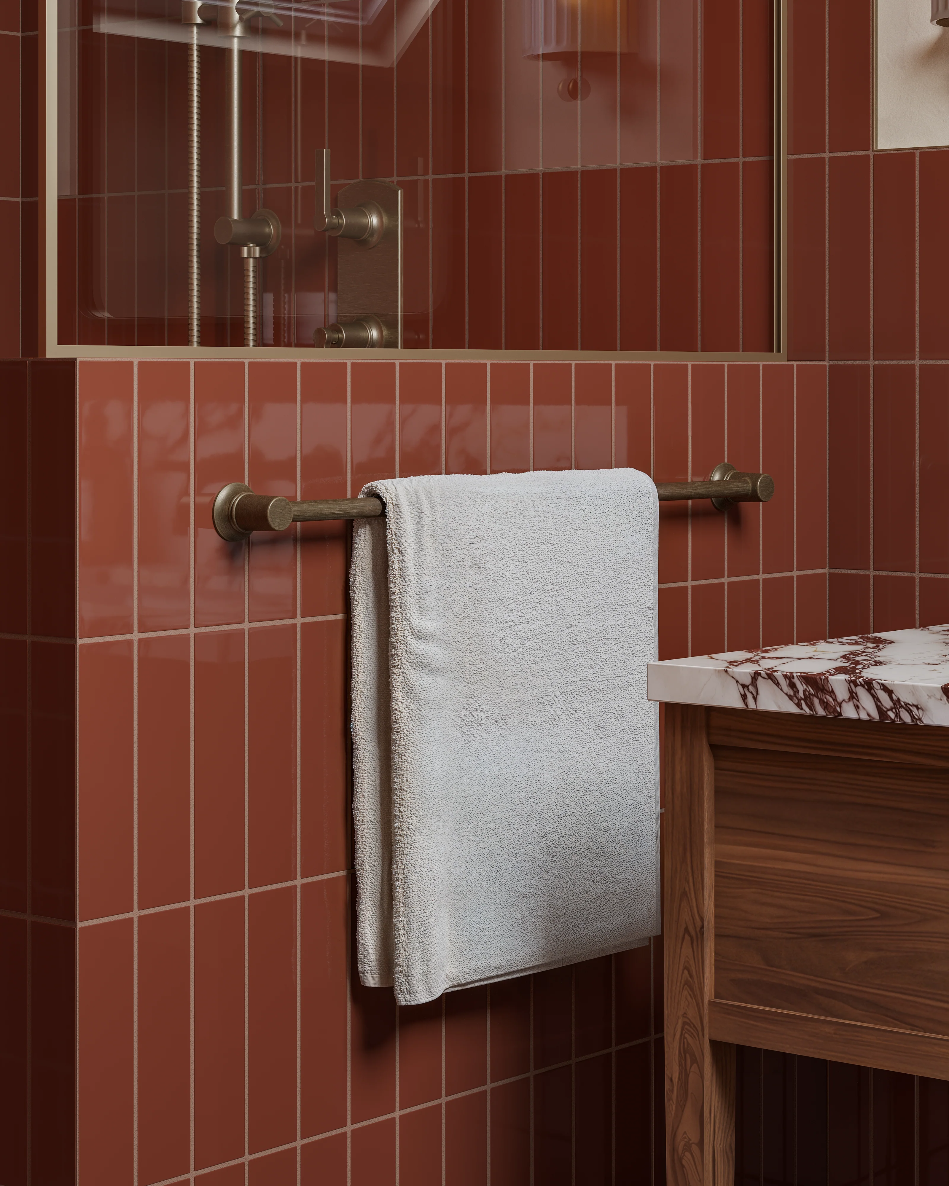 2x8 Natural Press Ceramic Tile in Red Iron Oxide Gloss - Rockland Interiors Inc.