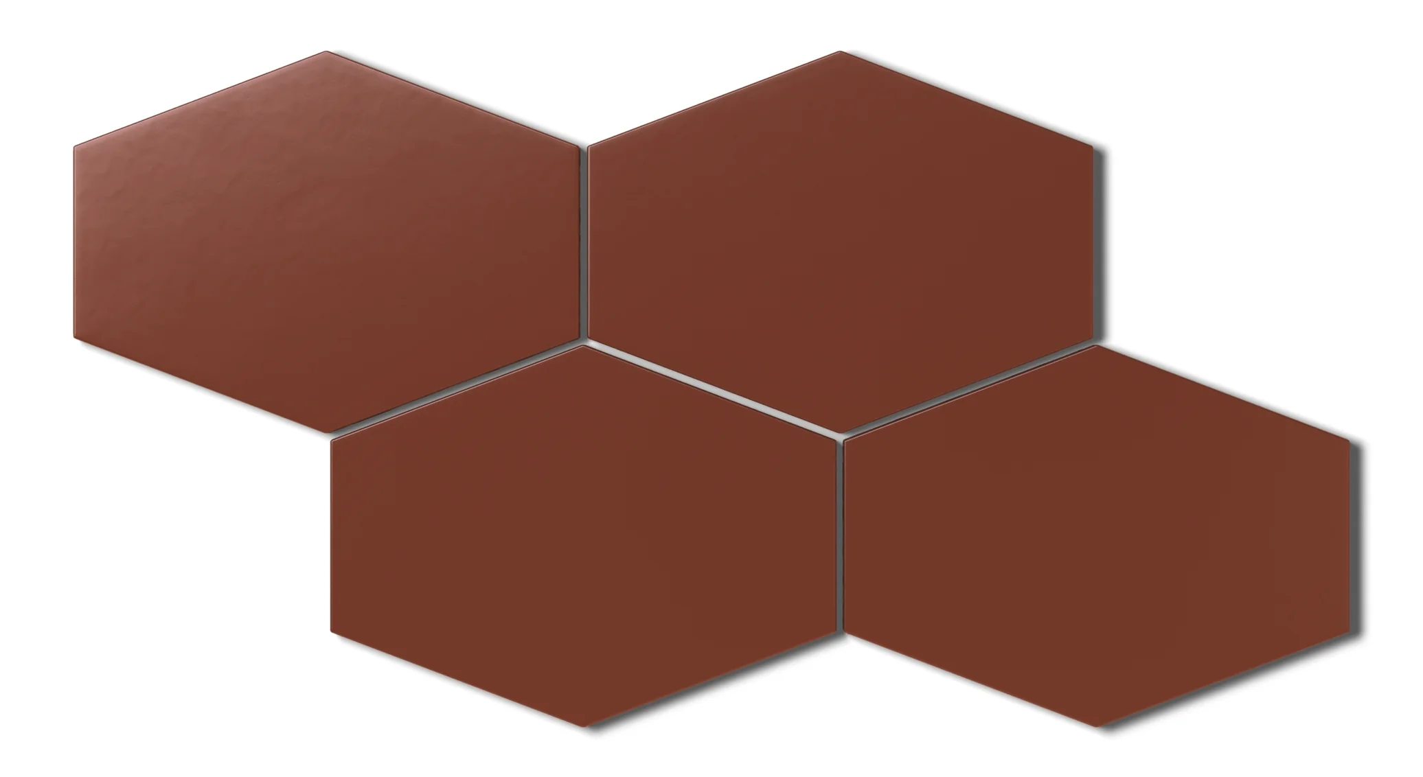 Elongated Hexagon Natural Press Ceramic Tile in Red Iron Oxide Matte - Rockland Interiors Inc.