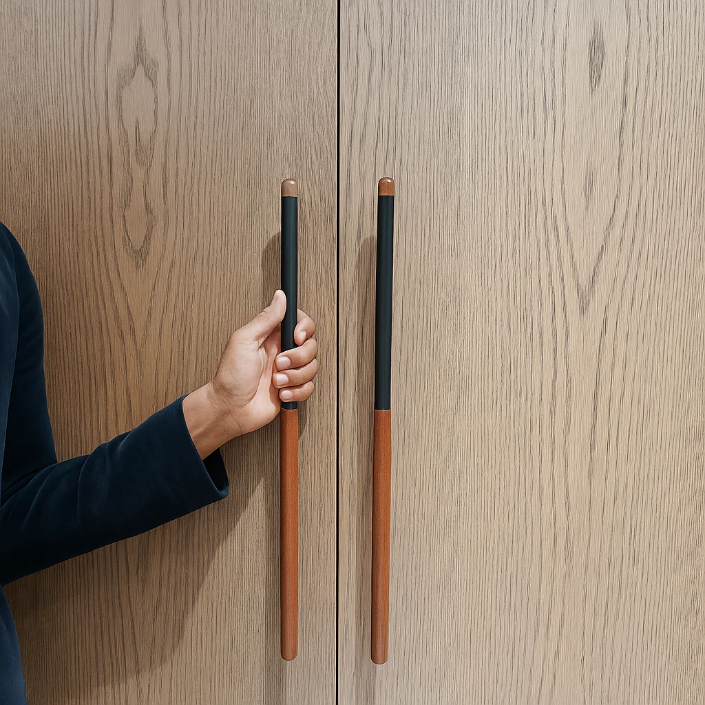 Chapman Wood Appliance Bar Pulls With Half Leather - Rockland Interiors Inc.