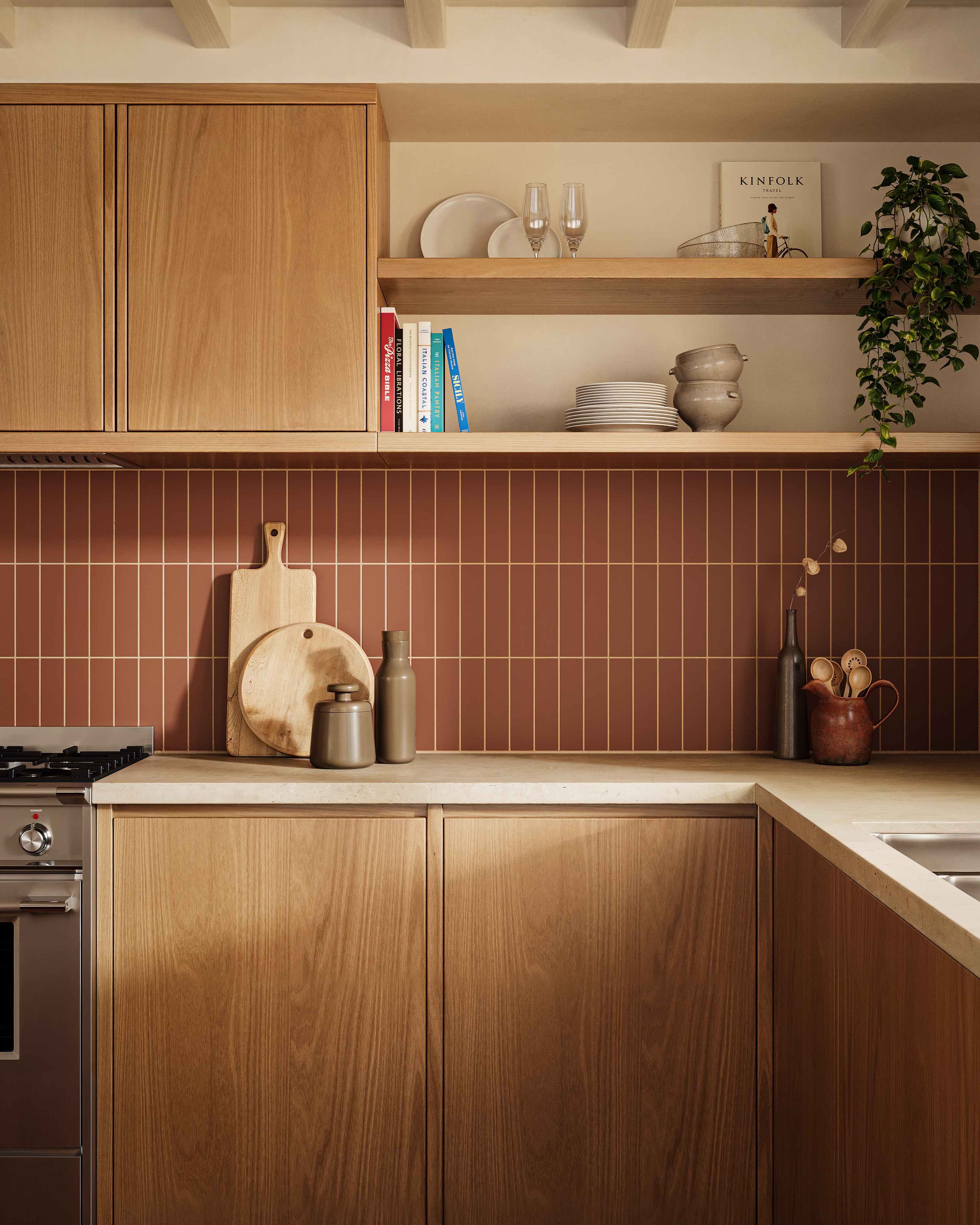 2x8 Natural Press Ceramic Tile in Red Iron Oxide Matte - Rockland Interiors Inc.