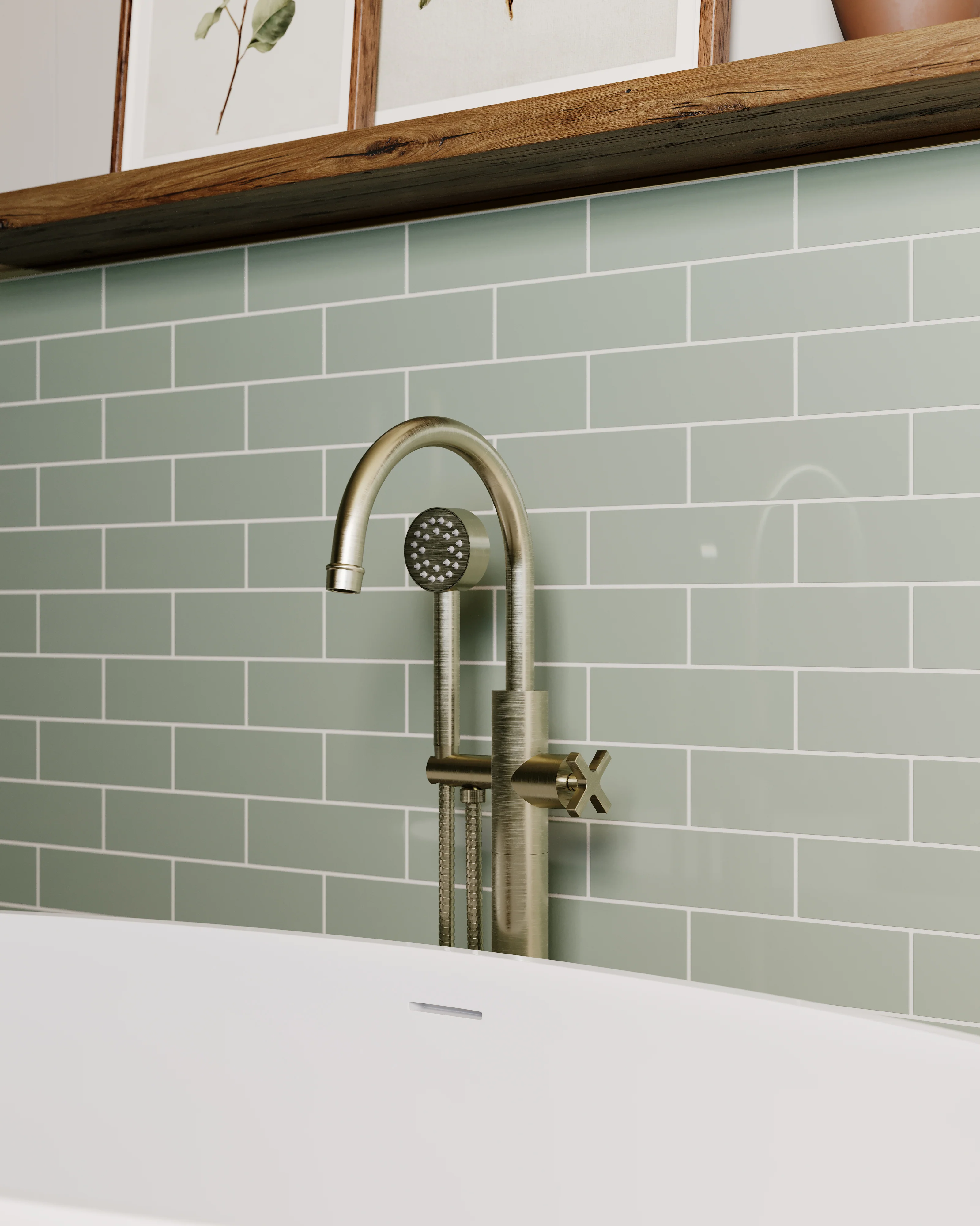 3x9 Natural Press Ceramic Tile in Terre Verte Gloss - Rockland Interiors Inc.