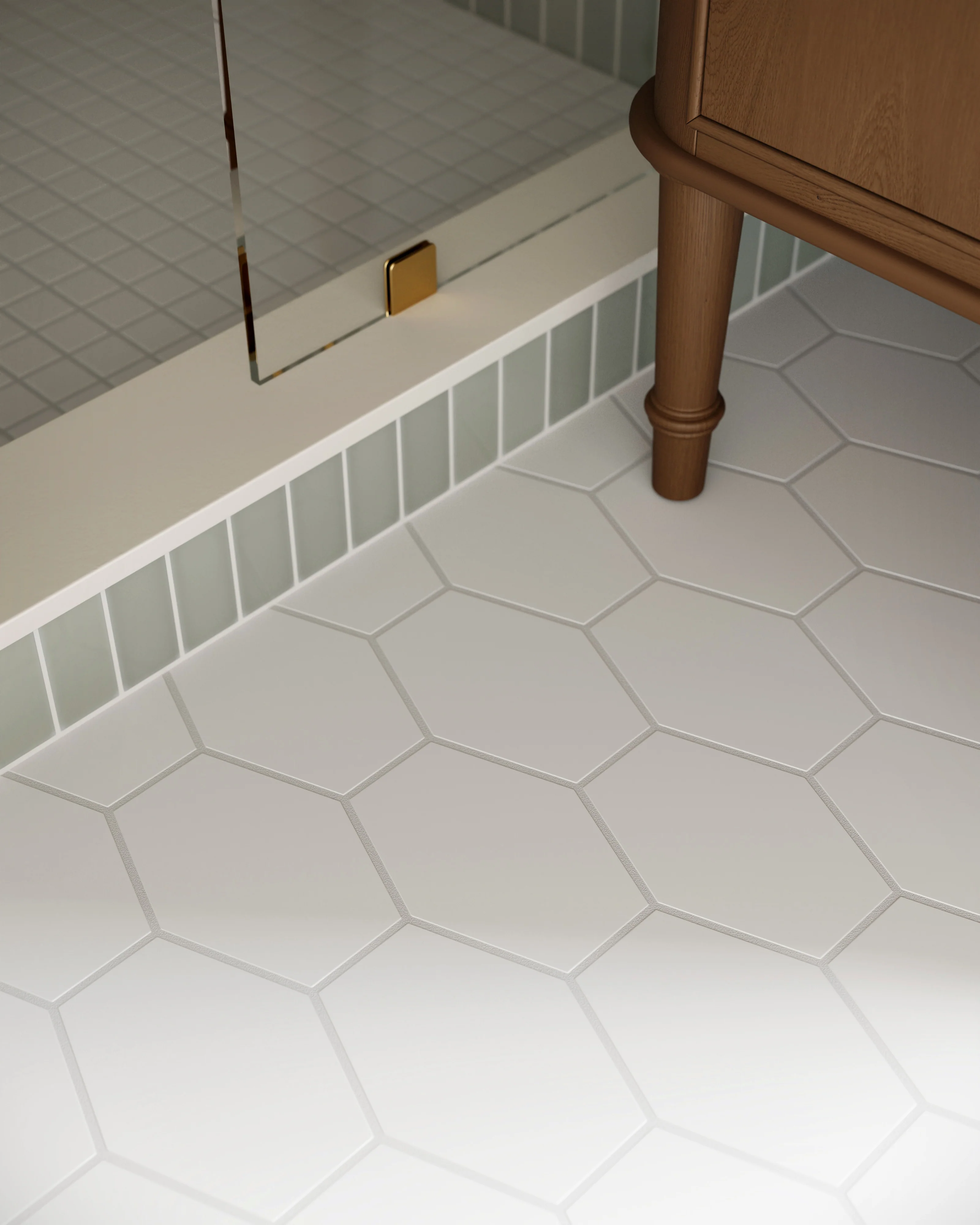 Elongated Hexagon Natural Press Ceramic Tile in Salt Creek Matte - Rockland Interiors Inc.