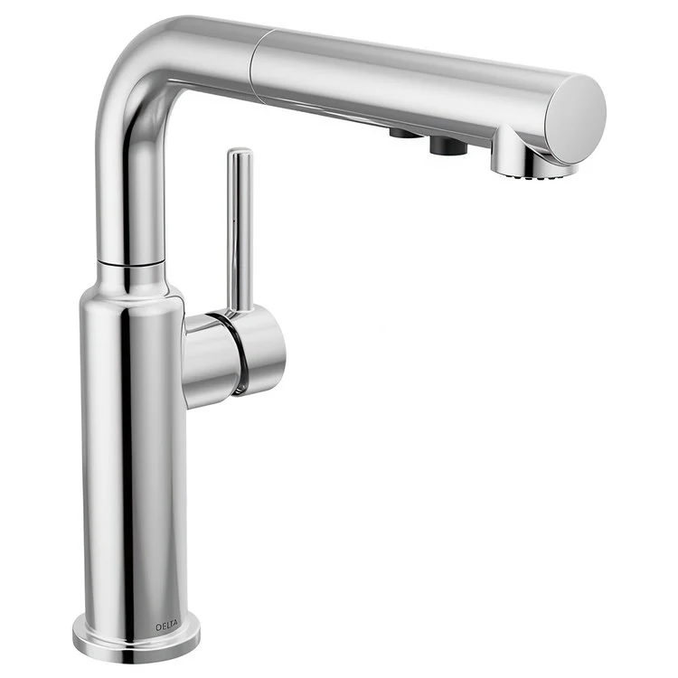 Kitchen Faucet Daneri Widespread 1 Lever ADA Chrome Pull-Out 2 Function L-Shaped 360 DEG Swivel 1 Hole Deck Diamond Seal/Touch-Clean/MagnaTite 1.8 Gallons per Minute - Rockland Interiors Inc.
