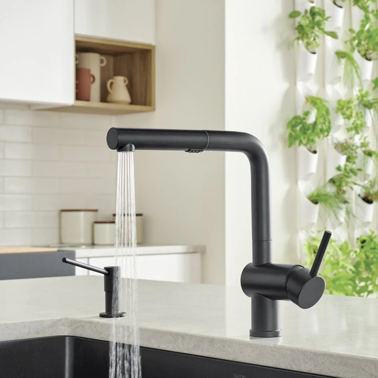 Kitchen Faucet Linus 1 Lever CALGreen Coal Black Pull-Out 2 Function 160 DEG Swivel 1 Hole 1.5 Gallons per Minute - Rockland Interiors Inc.