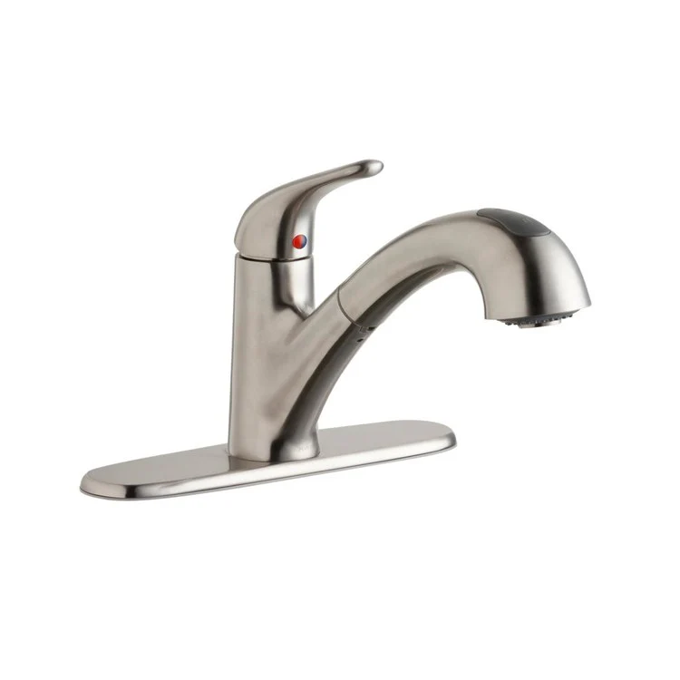Kitchen Faucet Everyday Deck Mount 1 Lever ADA Lustrous Steel Pull-Out Spray 1 Hole Spout Height 7-3/8 Inch - Rockland Interiors Inc.
