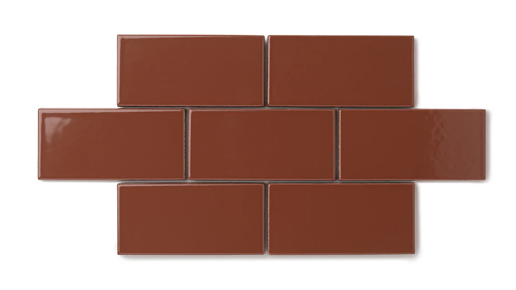 3x6 Natural Press Ceramic Tile in Red Iron Oxide Gloss - Rockland Interiors Inc.