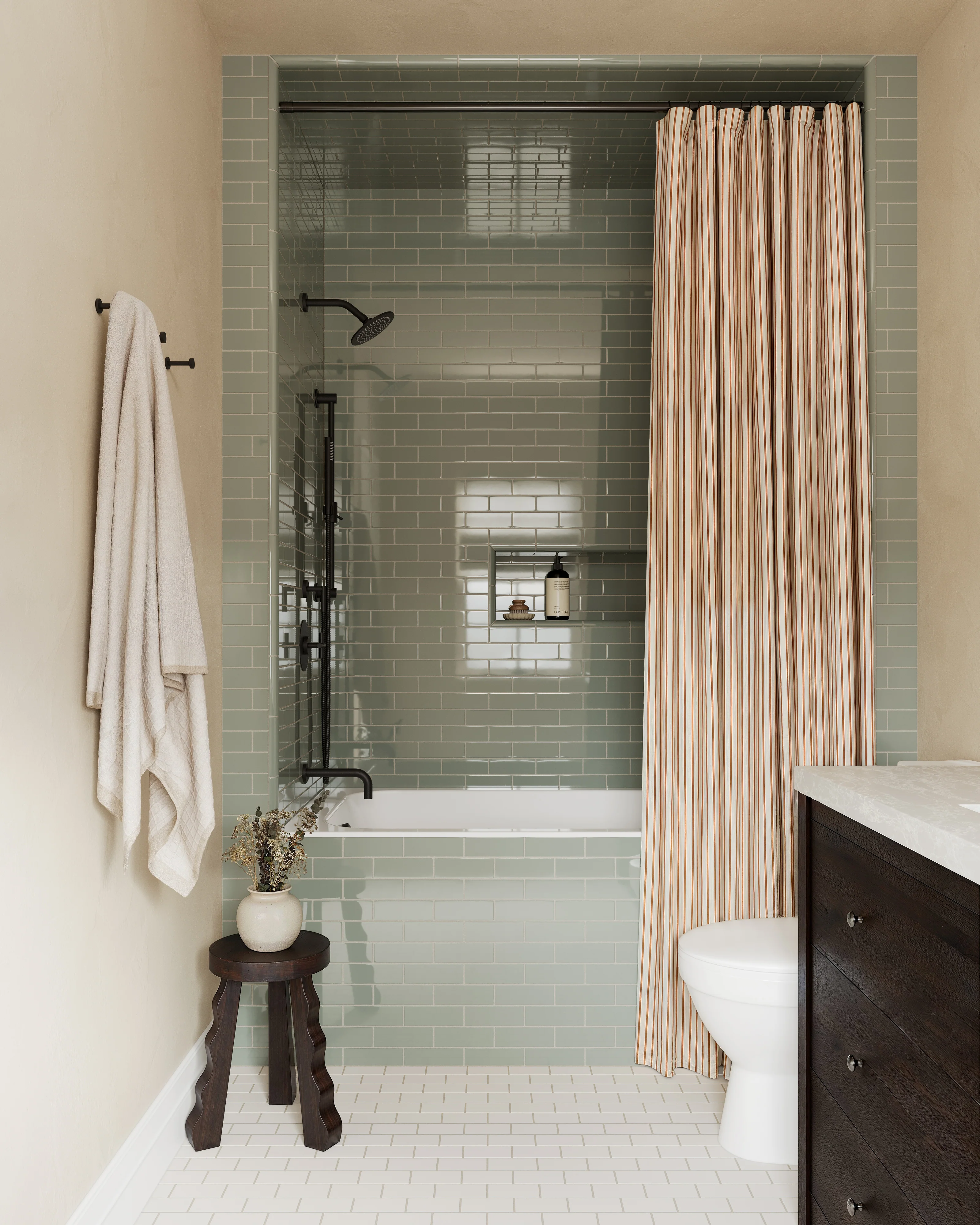 2x6 Natural Press Ceramic Tile in Terre Verte Gloss - Rockland Interiors Inc.