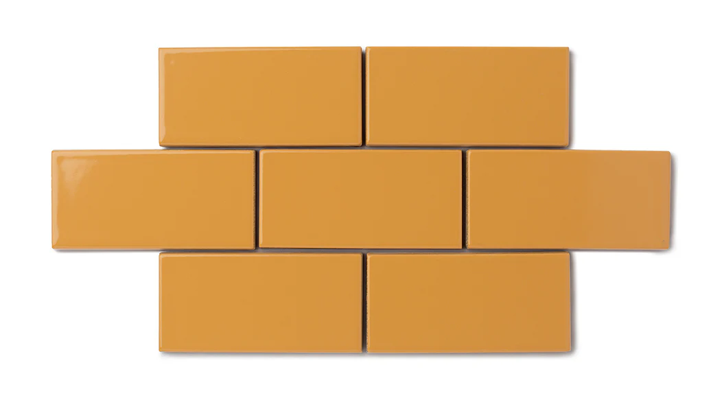 2x8 Natural Press Ceramic Tile in Yellow Ochre Gloss - Rockland Interiors Inc.