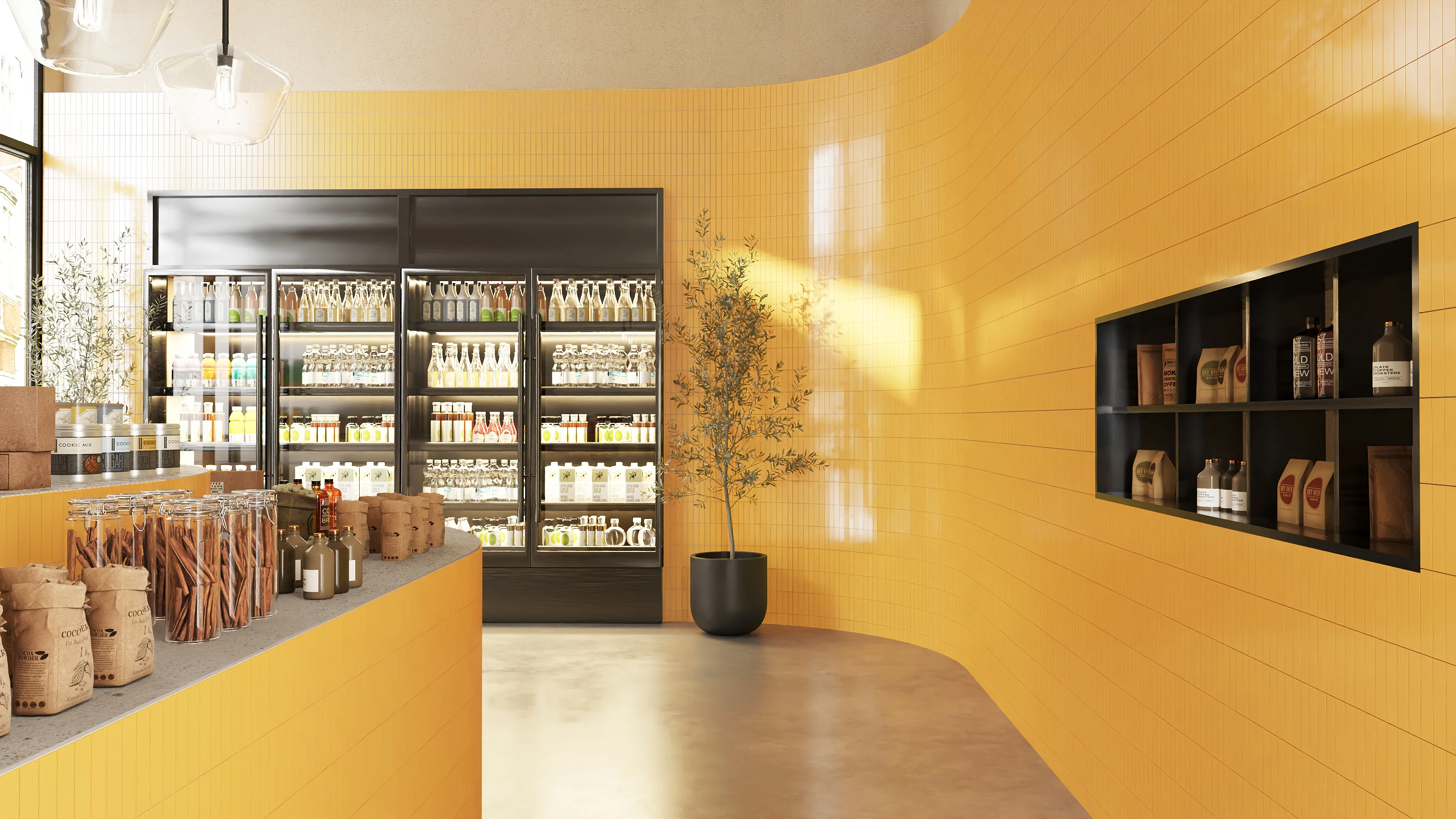 2x8 Natural Press Ceramic Tile in Yellow Ochre Gloss - Rockland Interiors Inc.