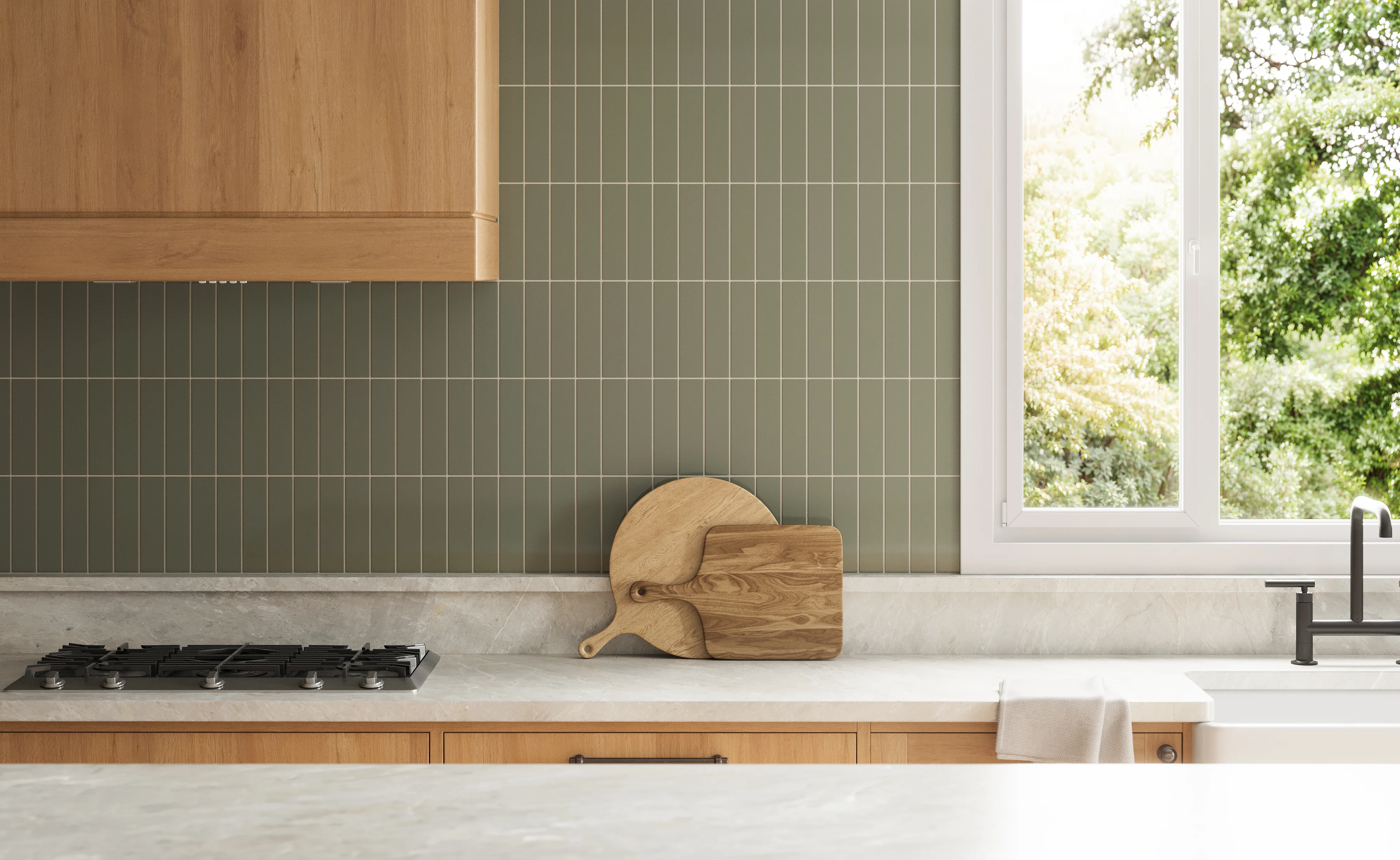 2x8 Natural Press Ceramic Tile in Terre Verte Gloss - Rockland Interiors Inc.
