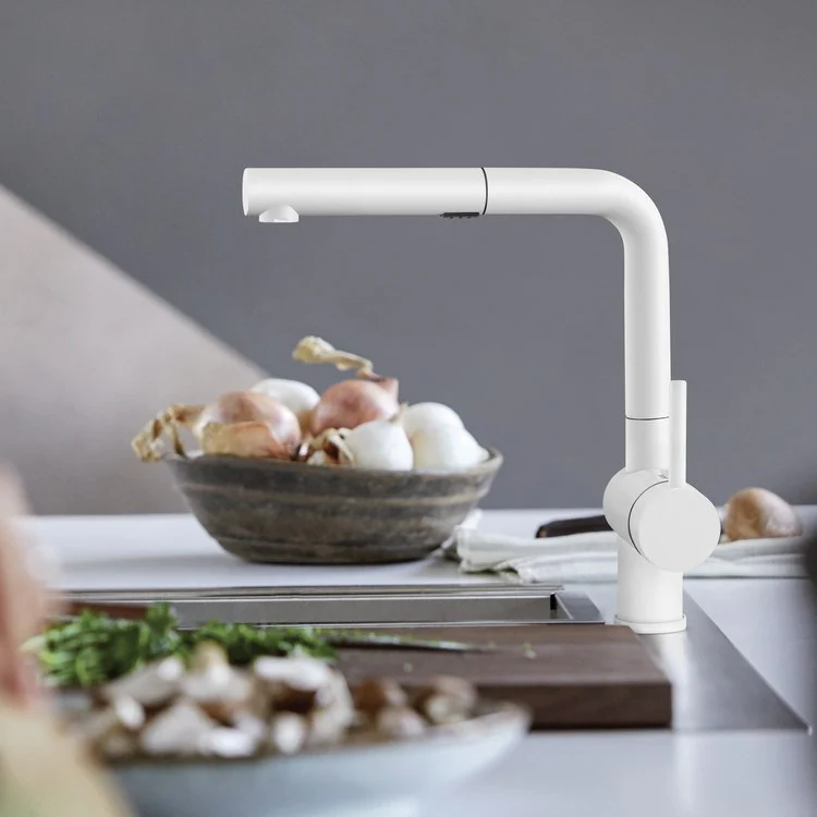 Kitchen Faucet Linus 1 Lever CALGreen White Pull-Out 2 Function 160 DEG Swivel 1 Hole 1.5 Gallons per Minute - Rockland Interiors Inc.