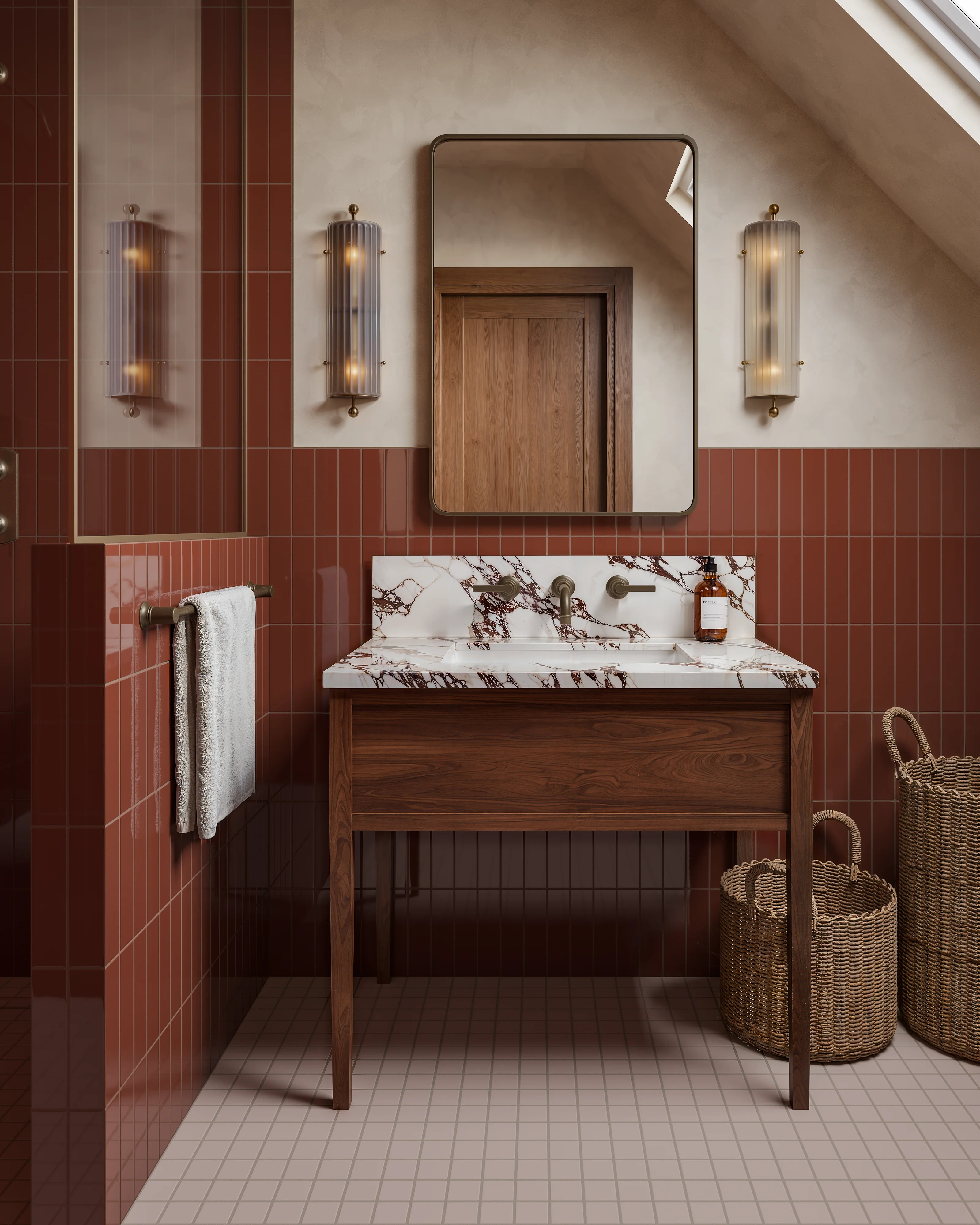 2x8 Natural Press Ceramic Tile in Red Iron Oxide Gloss - Rockland Interiors Inc.
