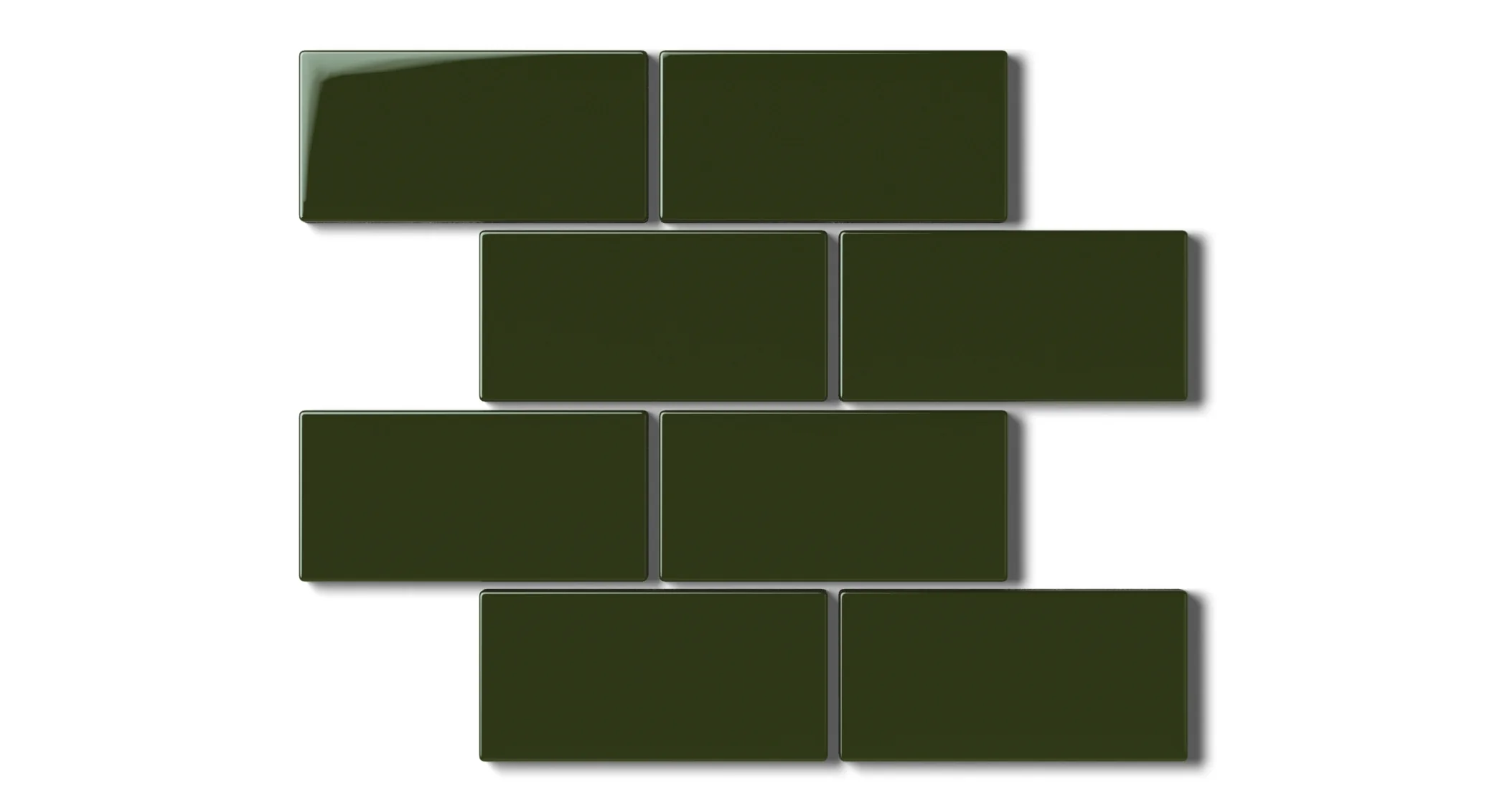 2x4 Half Offset Sheeted Natural Press Ceramic Mosaic Tile in Green Apatite Gloss - Rockland Interiors Inc.