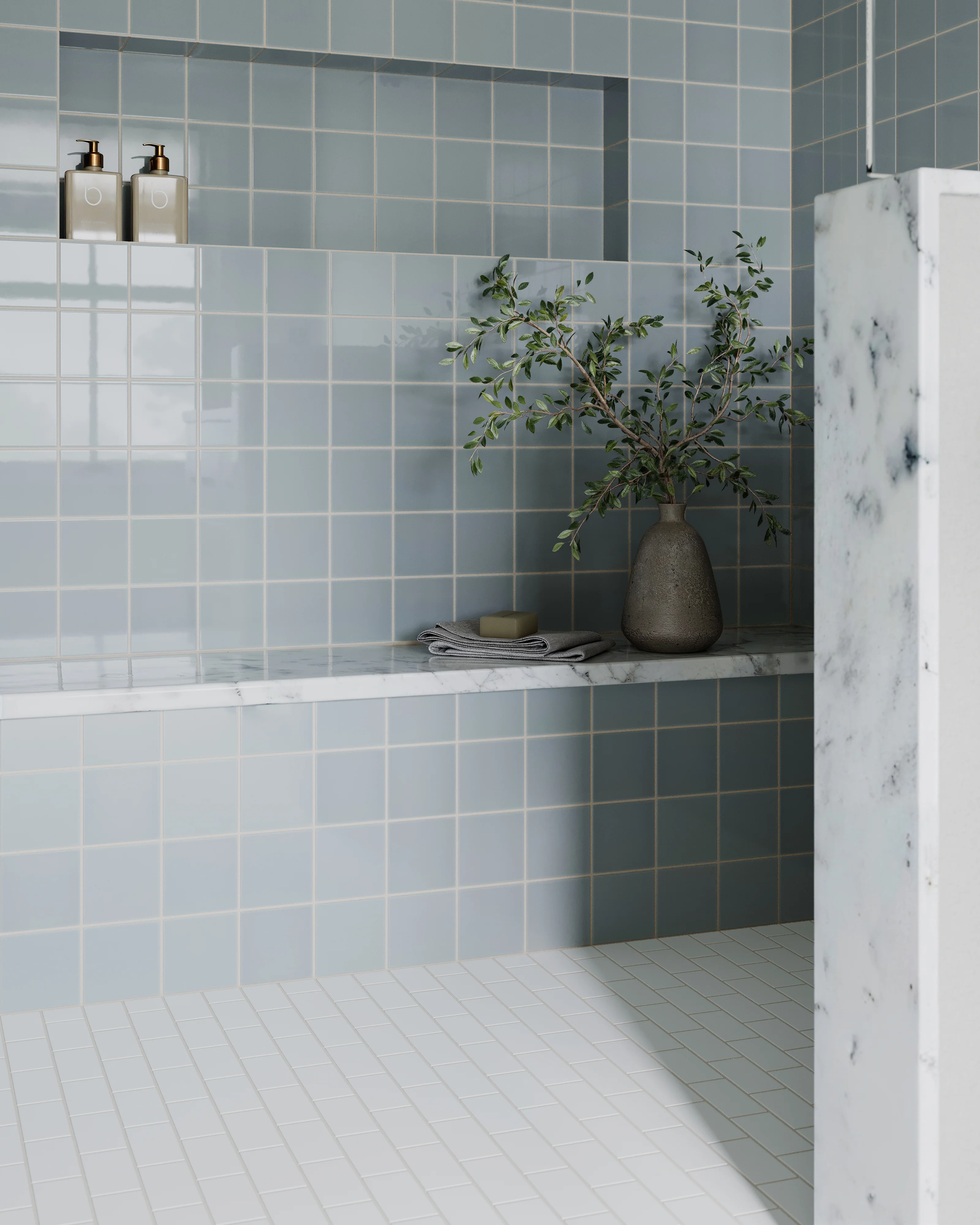 4x4 Natural Press Ceramic Tile in Alberta Blue Gloss - Rockland Interiors Inc.