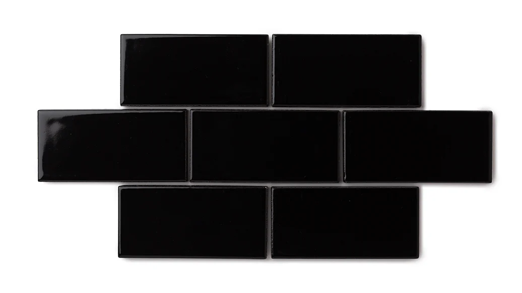 Elongated Hexagon Natural Press Ceramic Tile in Bone Black Gloss - Rockland Interiors Inc.