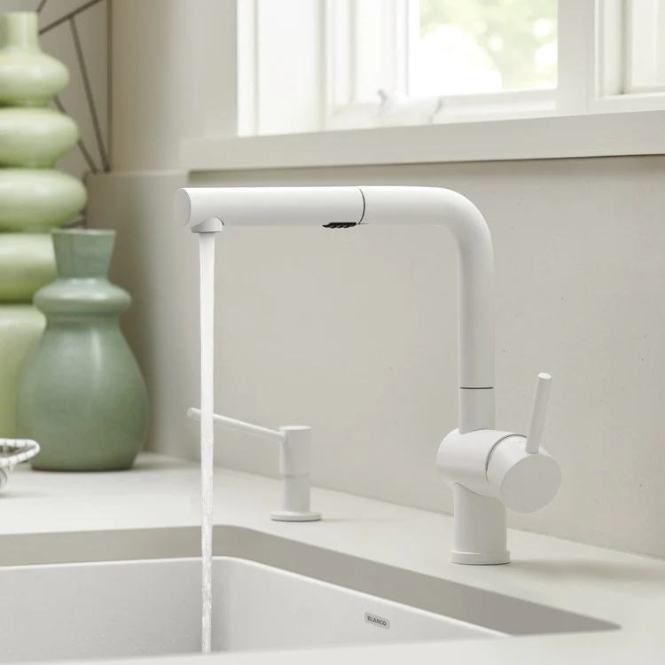 Kitchen Faucet Linus 1 Lever CALGreen White Pull-Out 2 Function 160 DEG Swivel 1 Hole 1.5 Gallons per Minute - Rockland Interiors Inc.