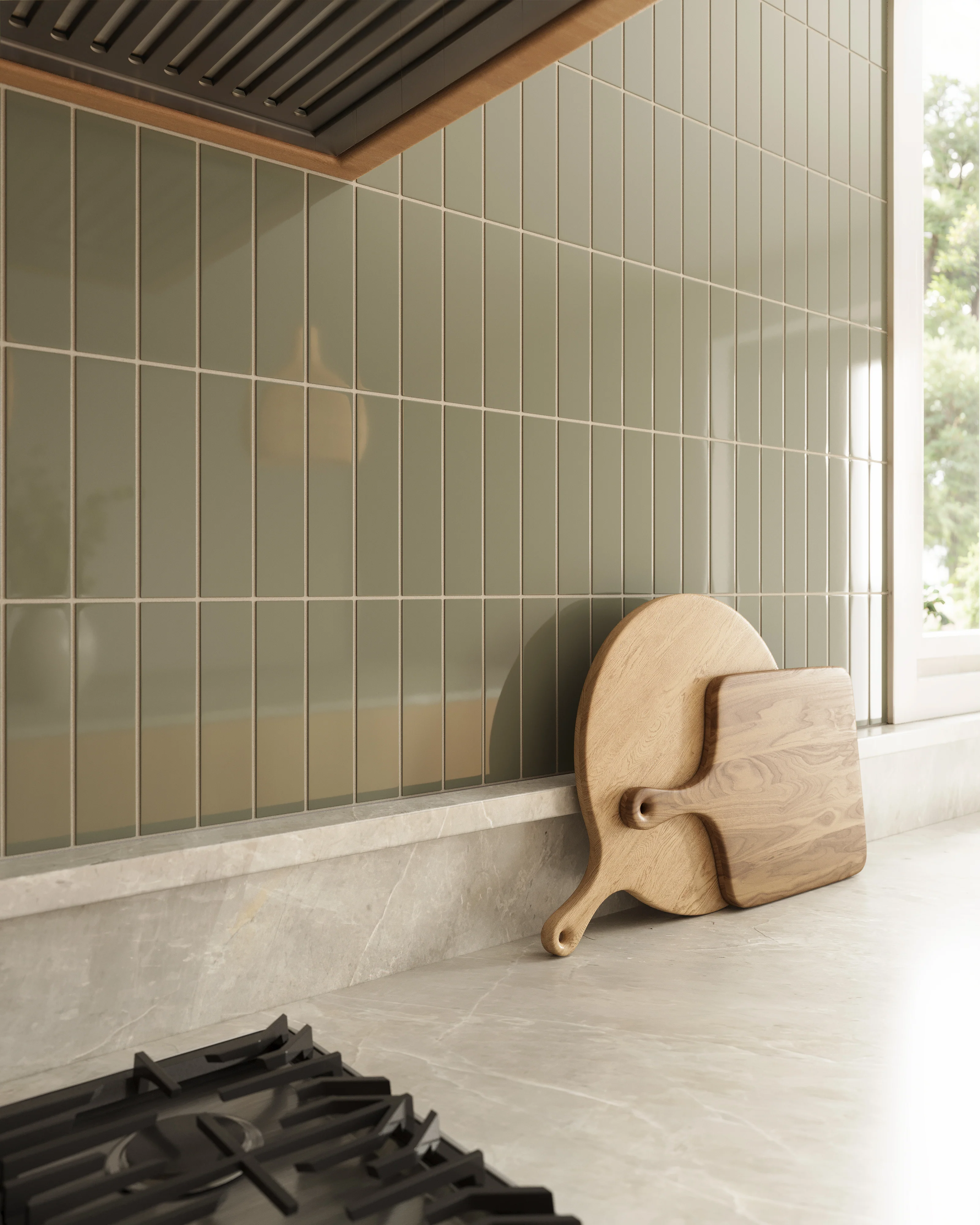 2x8 Natural Press Ceramic Tile in Terre Verte Gloss - Rockland Interiors Inc.