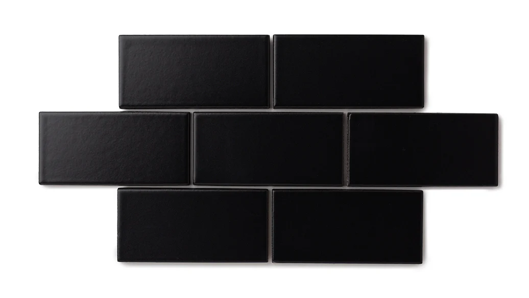 3x9 Natural Press Ceramic Tile in Bone Black Matte - Rockland Interiors Inc.