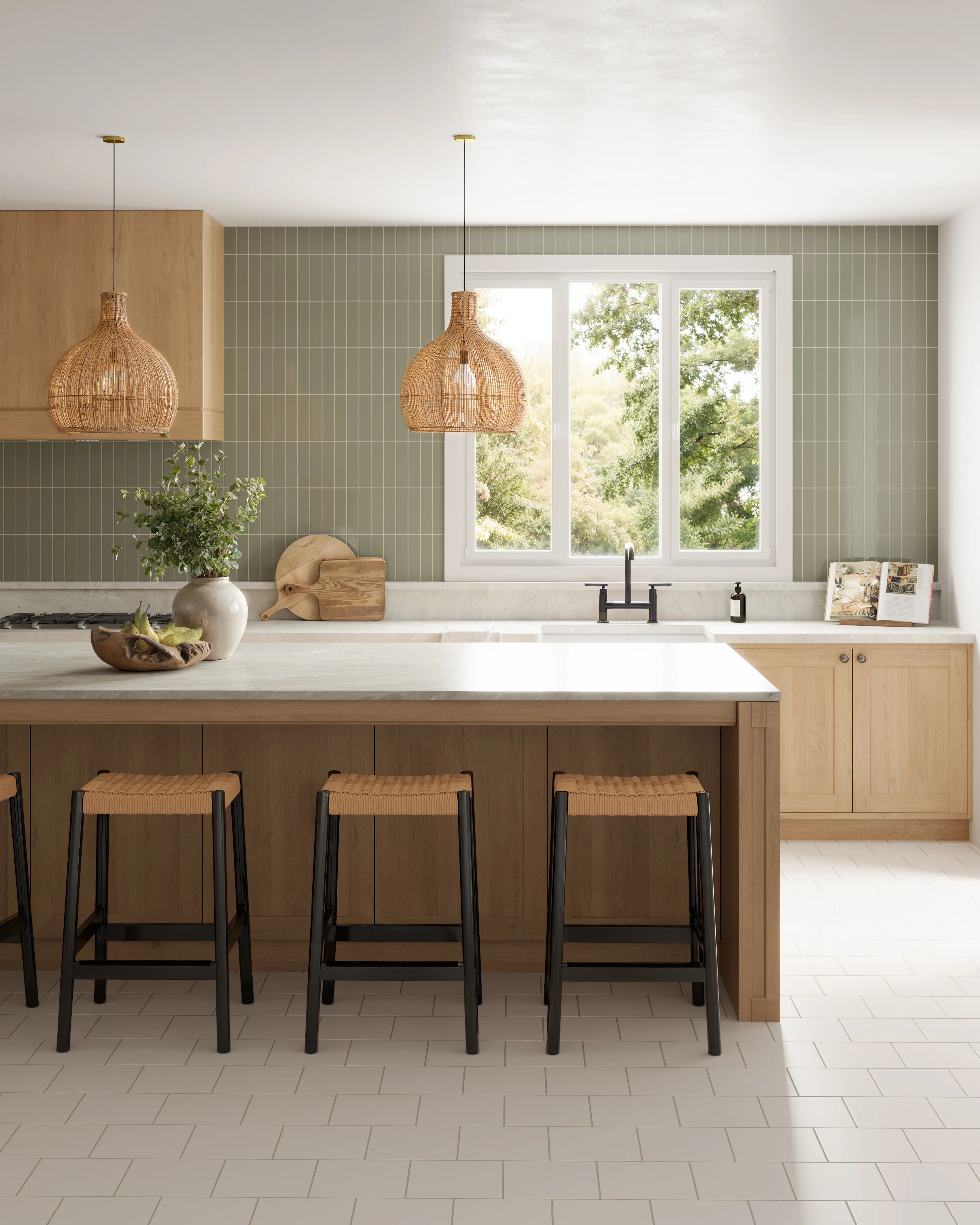 2x8 Natural Press Ceramic Tile in Terre Verte Gloss - Rockland Interiors Inc.