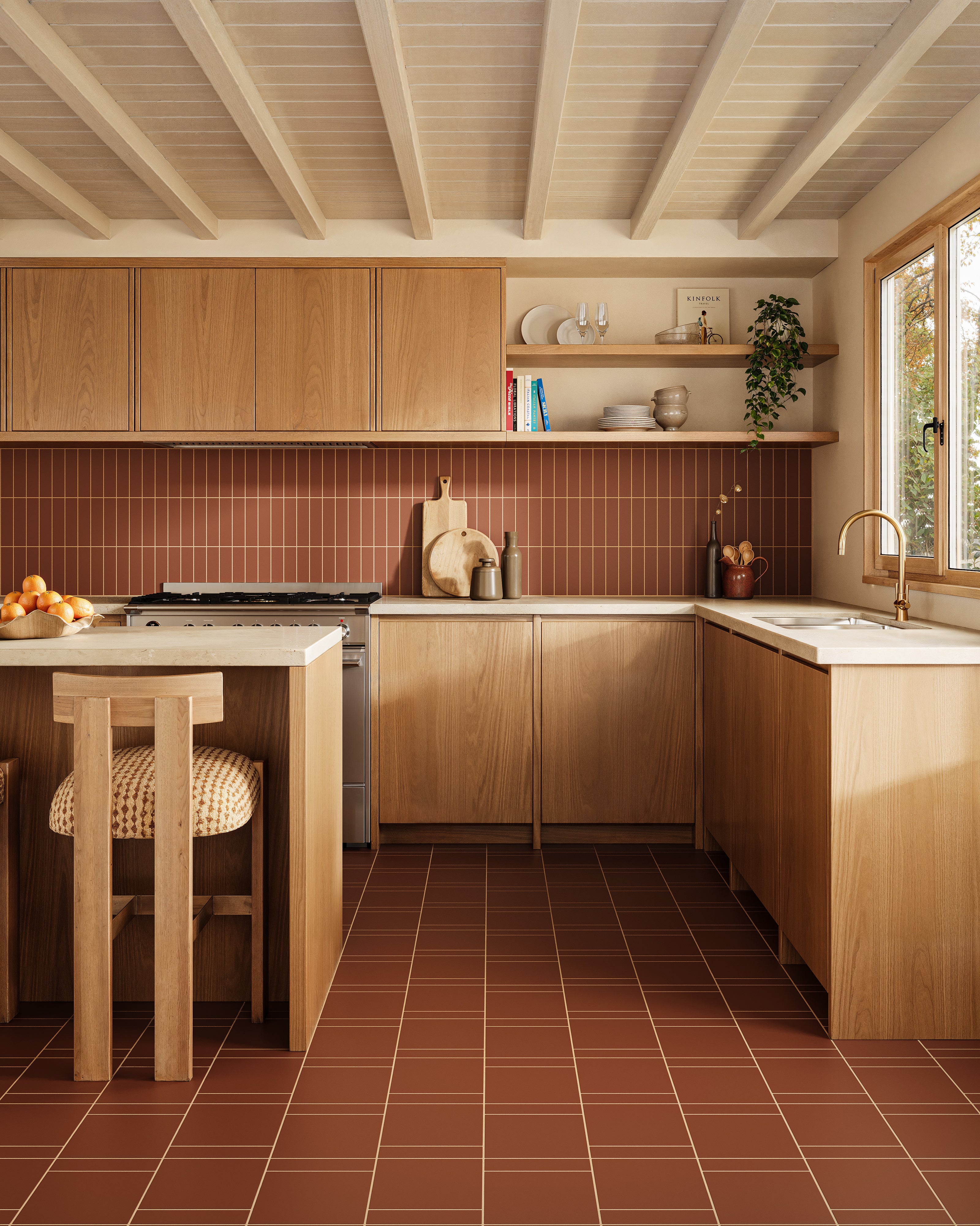 2x8 Natural Press Ceramic Tile in Red Iron Oxide Matte - Rockland Interiors Inc.