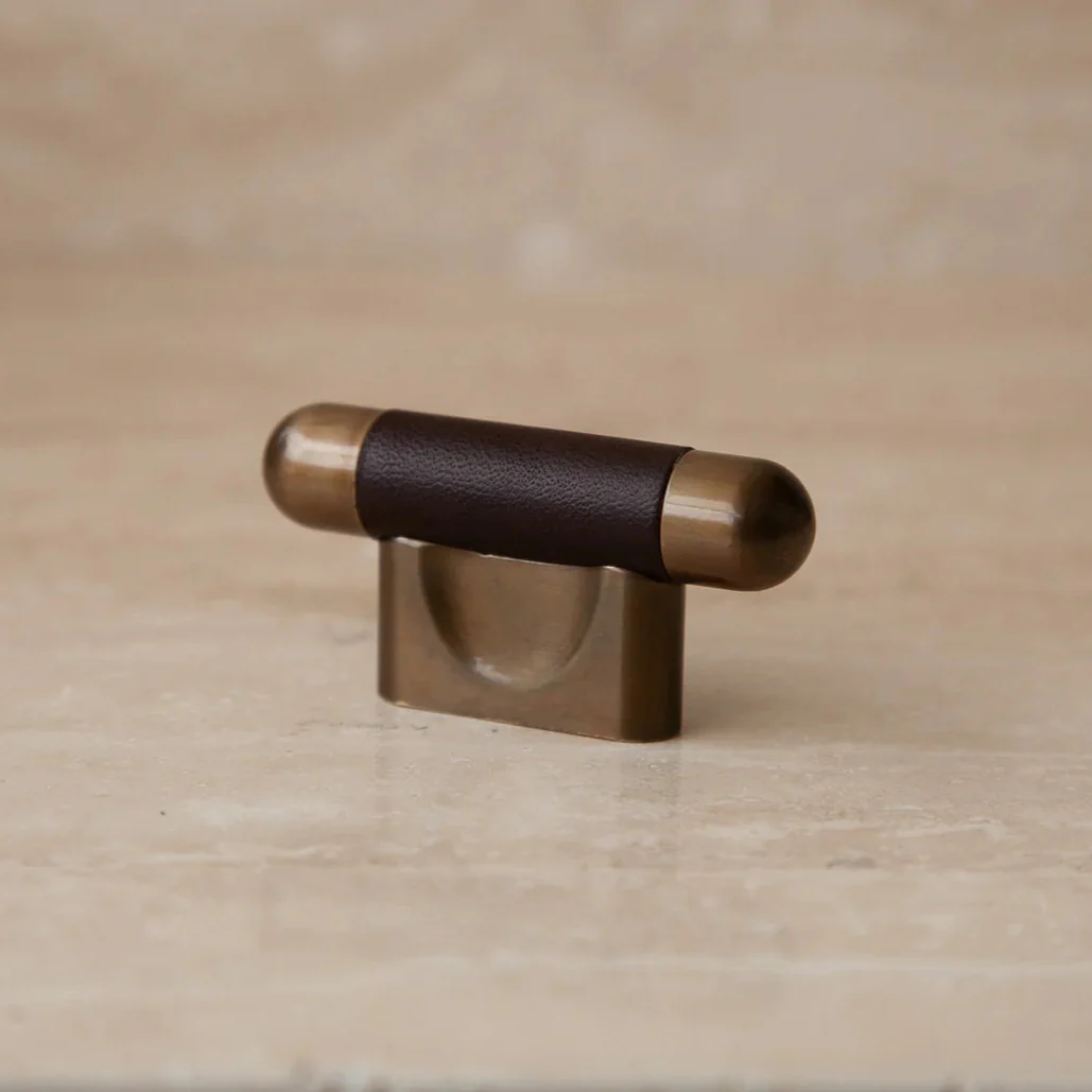 Mineral Leather Wrapped Metal Knob - Rockland Interiors Inc.