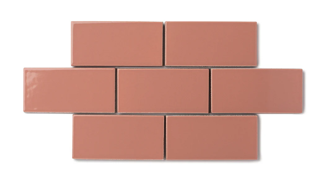 Elongated Hexagon Natural Press Ceramic Tile in Madder Red Gloss - Rockland Interiors Inc.