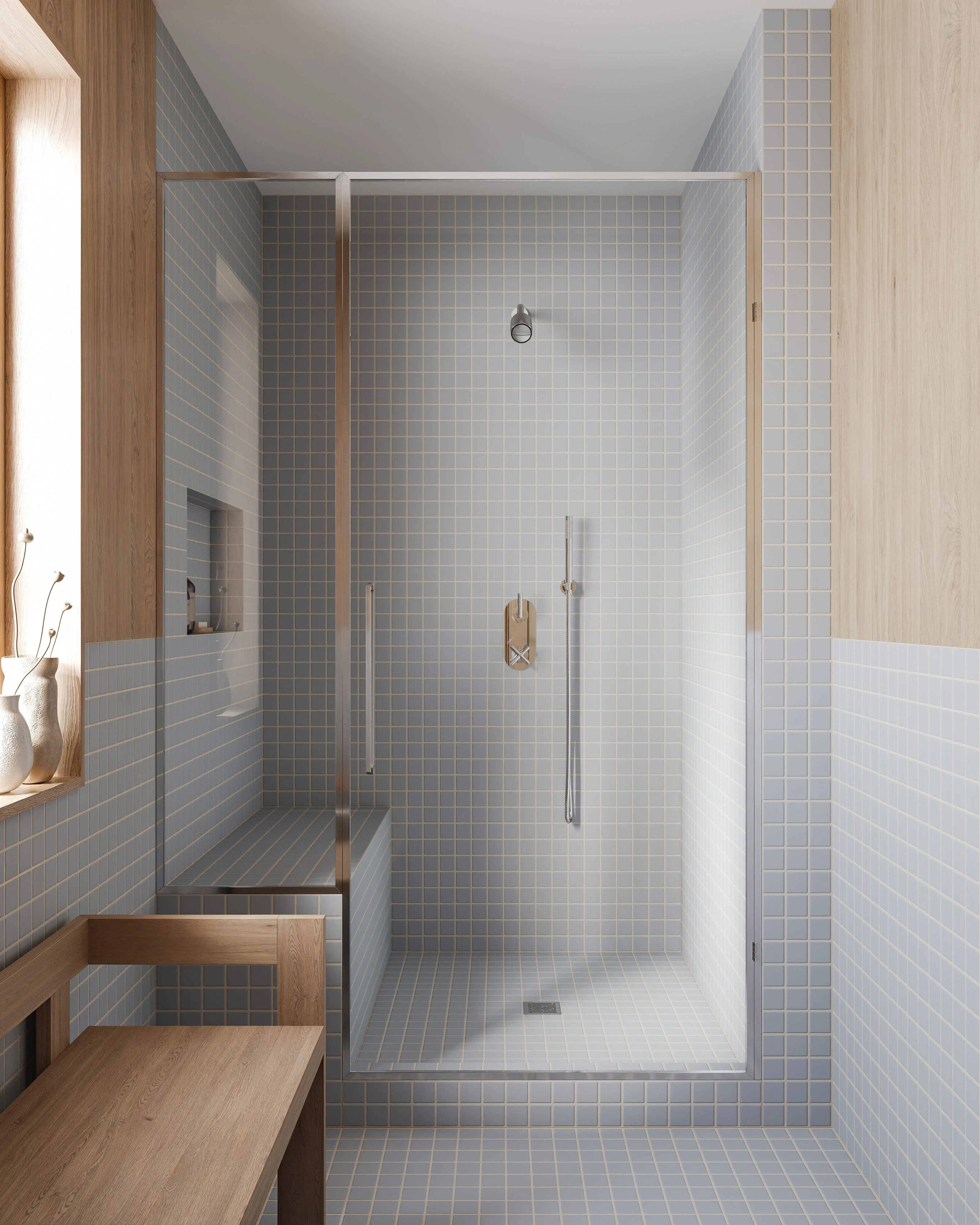 2x2 Straight Set Sheeted Natural Press Ceramic Mosaic Tile in Alberta Blue Matte - Rockland Interiors Inc.