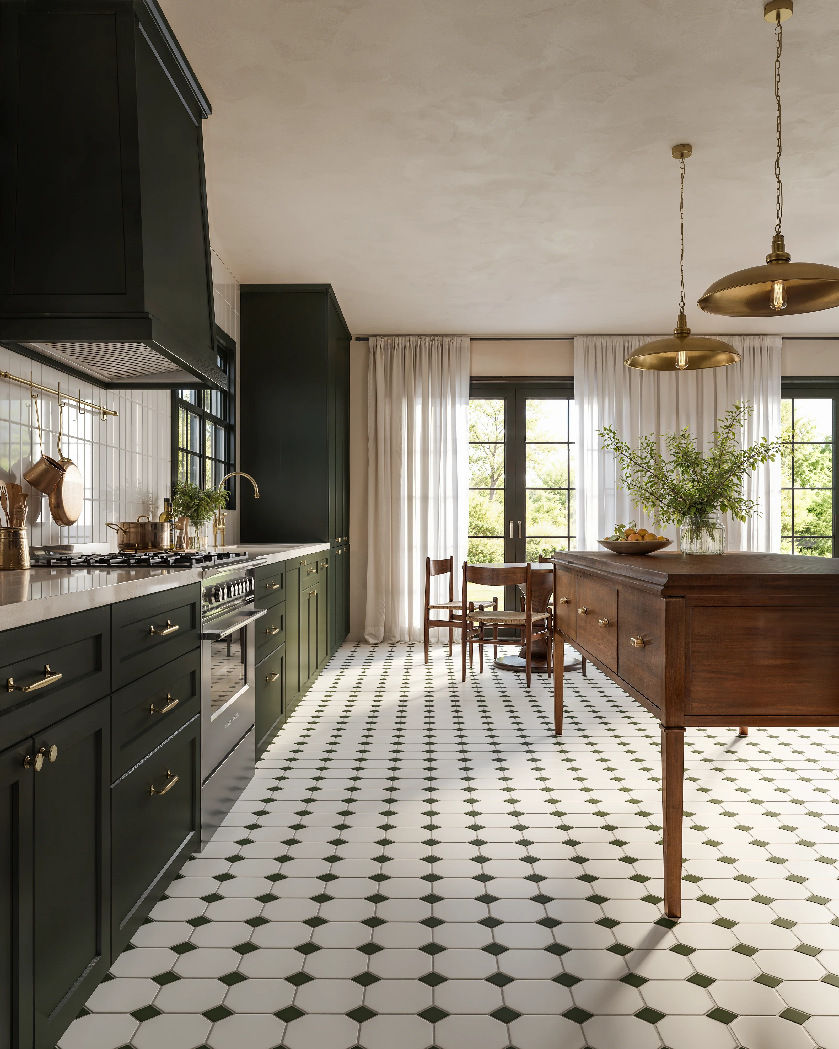 Gramercy Original Ceramic Tile in Calcite Matte & Hunter Green Matte - Rockland Interiors Inc.