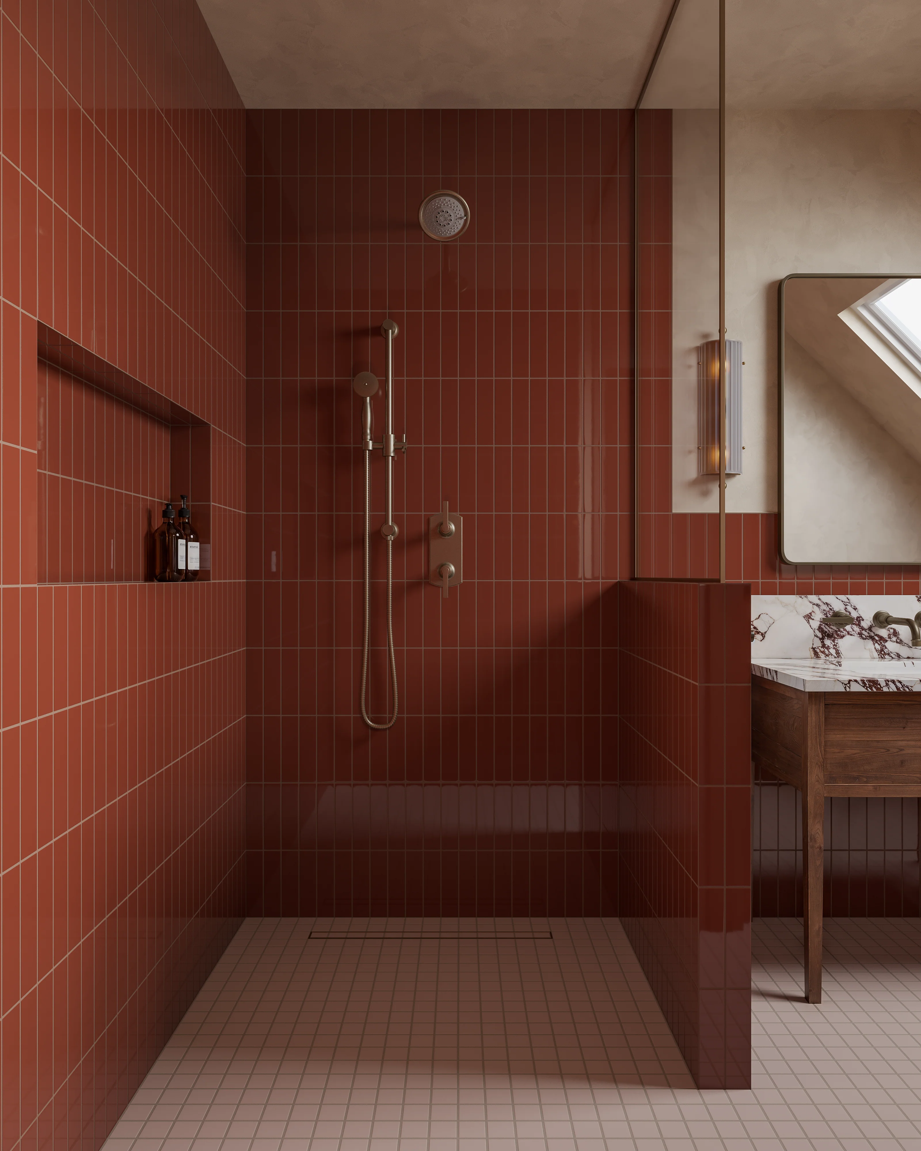 2x8 Natural Press Ceramic Tile in Red Iron Oxide Gloss - Rockland Interiors Inc.