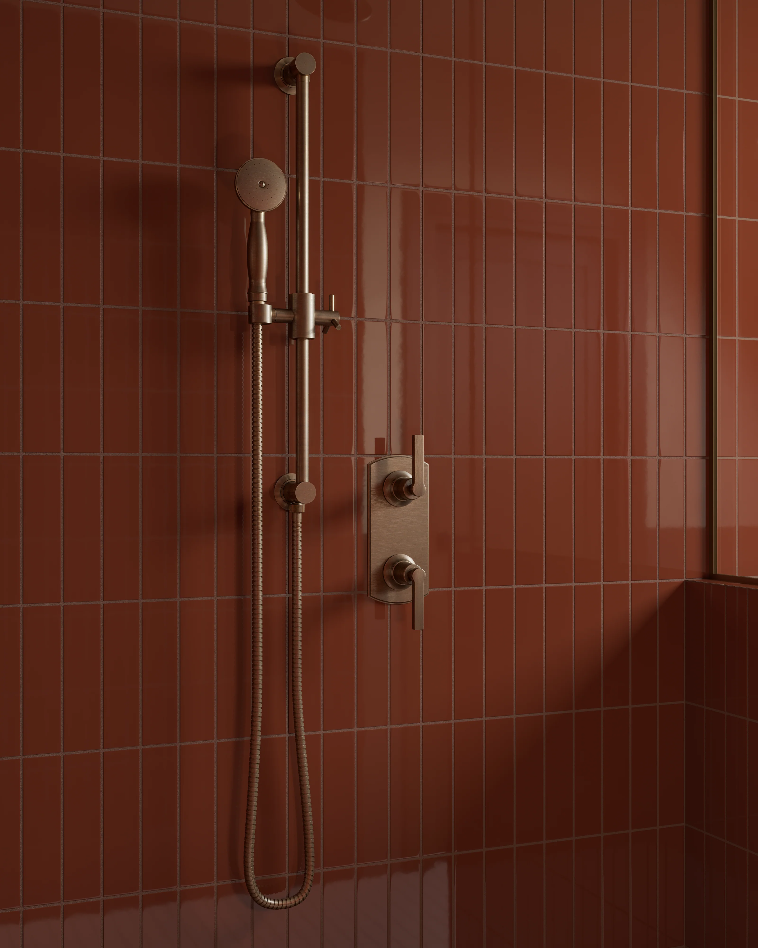 2x8 Natural Press Ceramic Tile in Red Iron Oxide Gloss - Rockland Interiors Inc.