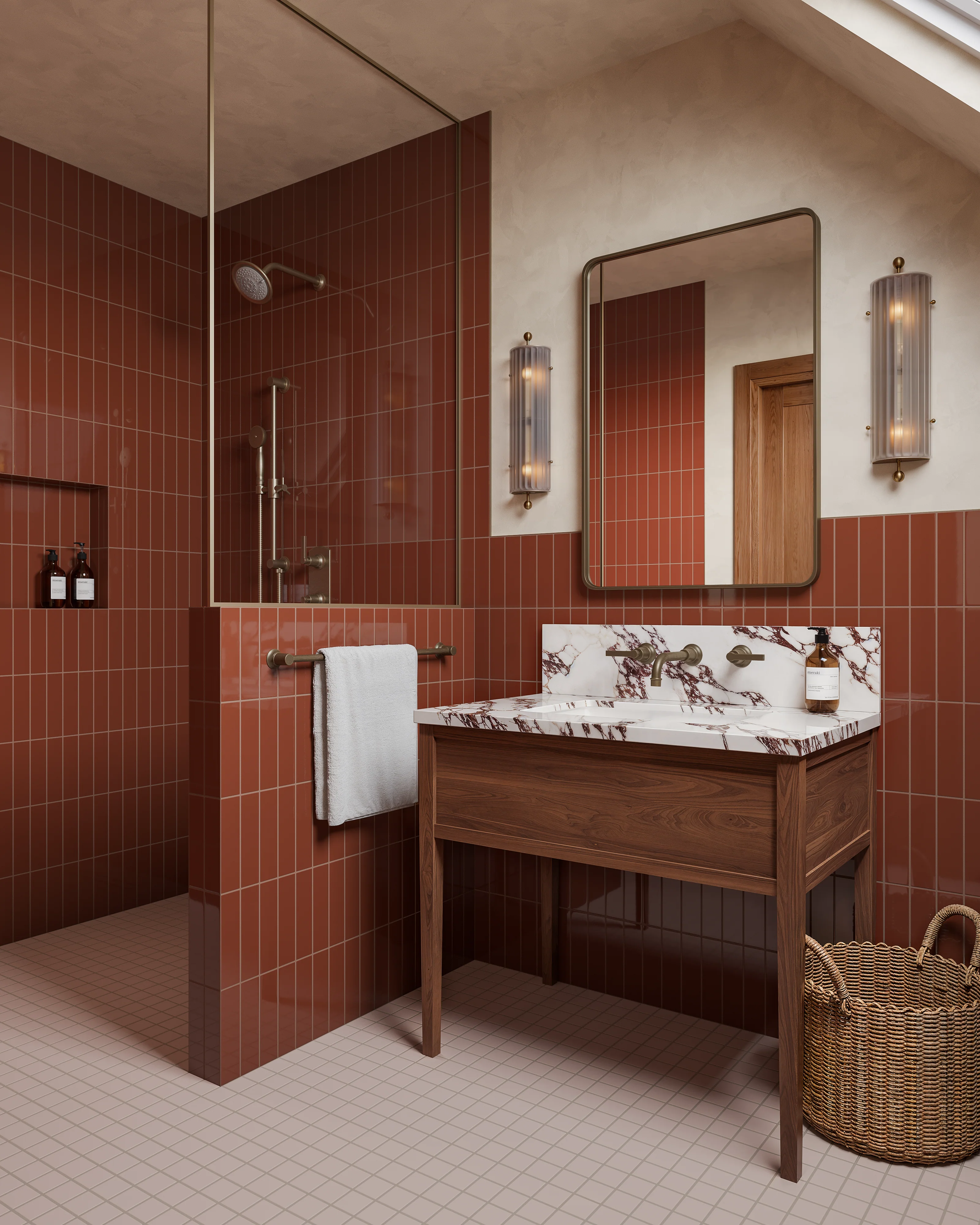2x8 Natural Press Ceramic Tile in Red Iron Oxide Gloss - Rockland Interiors Inc.