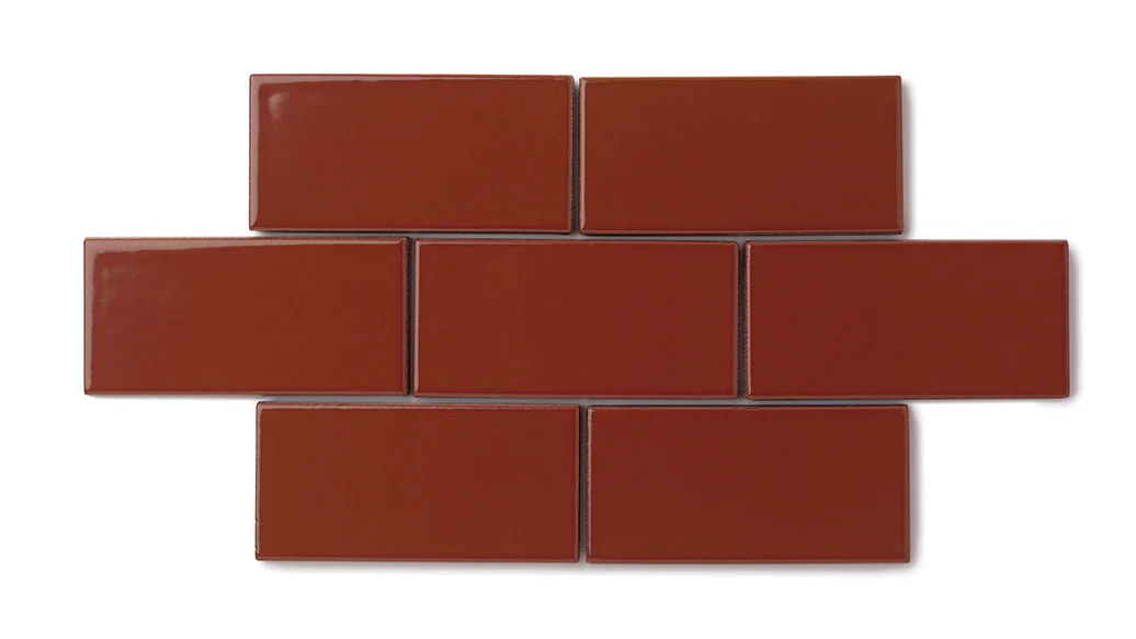 Elongated Hexagon Natural Press Ceramic Tile in Carmine Gloss - Rockland Interiors Inc.