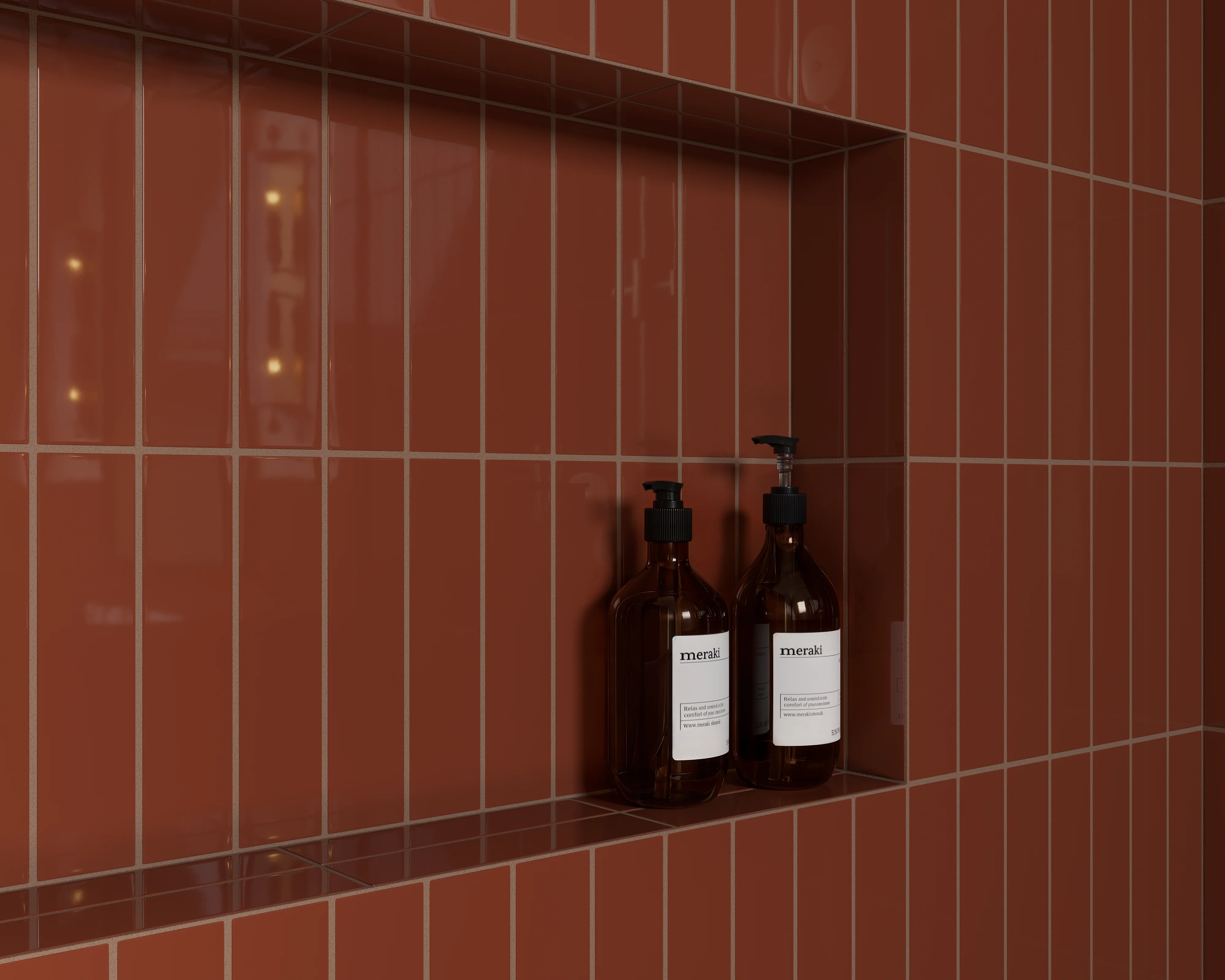 2x8 Natural Press Ceramic Tile in Red Iron Oxide Gloss - Rockland Interiors Inc.