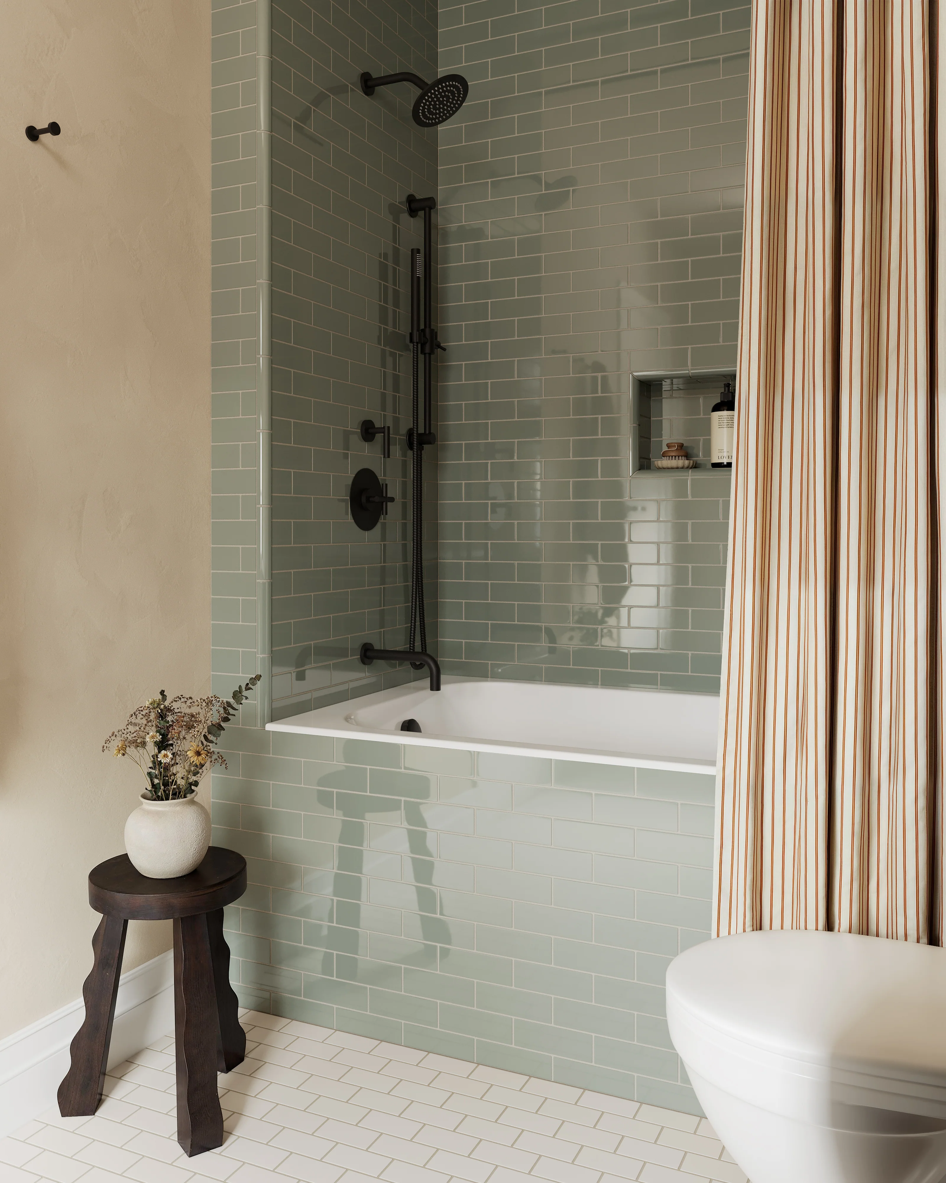 2x6 Natural Press Ceramic Tile in Terre Verte Gloss - Rockland Interiors Inc.